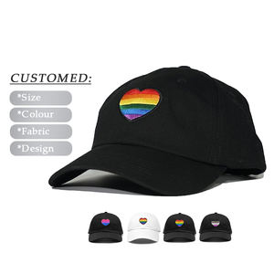 Gorra de béisbol con bordado de corazón de arcoíris de algodón personalizado, sombrero de papá sin estructura liso de 6 paneles con ala curva de alta calidad - Product Image 1