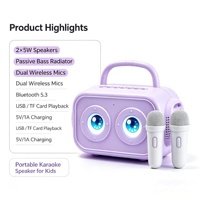 Haut-parleur Karaoké Portable Intelligent pour Enfants 10W avec Diaphragme de Basses Passif, Double Micro Sans Fil, Contrôle Tactile, Résistant à l'Eau et Fonction de Vote Animé