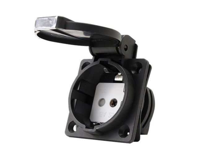 Black European IP54 Waterproof Industrial AC Power Socket 16A 250V German EU Schuko Outlet with Copper Plug & Socket