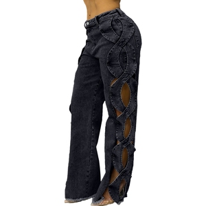 Women's Side Hollow S <b>Line</b> Denim Patchwork Pants <b>Jeans</b> Fashion - Product Image 5