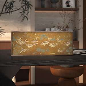 빈티지 나인 피쉬 장식품, 길상의 상징을 담은 황동 데스크탑 장식, 거실 사무실 행운의 선물, 홈 데코 아트, 원목 프레임 - Product Image 3