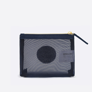 Navy See-Through Mesh <b>Mini</b> Coin Purse with Gold Zipper and Sequin Detail for Coins, Small Cosmetics and Everyday Essentials - Product Image 3
