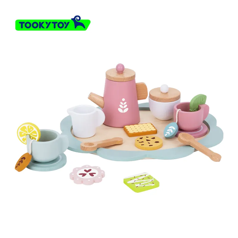 Ensemble de jouets pour enfants Joyful Afternoon Tea, comprenant un service à thé, une théière et des jouets de cuisine en bois pour jouer à la maison.