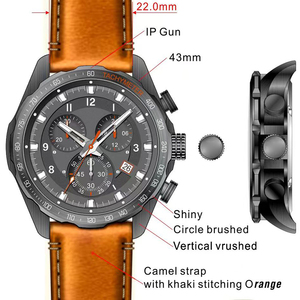 Orologio da Uomo Personalizzato con il Tuo Marchio e Design, Quadrante Dorato Lucido, Cronografo con Cinturino in Pelle Verde Erba e Cassa in Acciaio U3048 - Product Image 4