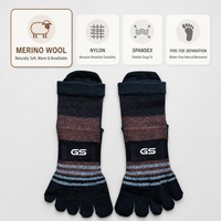 Calcetines de Cinco Dedos con Logotipo Personalizado, Lana Merino, Nailon, Spandex, Tejido de Punto, Puño Acanalado, Negros, Rayados, con Separación de Dedos