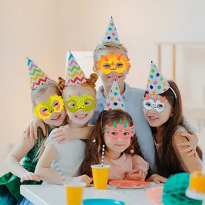 Yeni varış dinozor tema kağıt maske karikatür şekil kağıt maske çocuk bebek duş doğum günü partisi dekorasyon malzemeleri toptan için