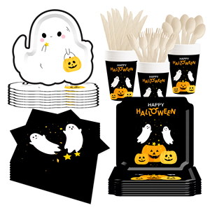 DAMAI Customized Halloween Theme Little Ghost Paper Tableware Set Disposable Paper Plates Cups Napkins Set - Product Image 3