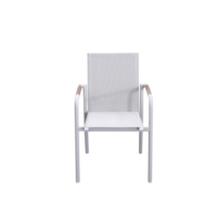 Fauteuils de jardin modernes en maille Teslin pour café et bistrot, chaise de salle à manger extérieure en aluminium pour restaurant Paito avec accoudoirs en bois de teck