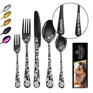 Vente en gros de couverts plaqués or mat, cuillères, fourchettes et couteaux personnalisés avec logo, ensemble de couverts en acier inoxydable plaqué or - Product Image 1