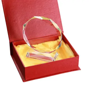 Trophée de médaille de verre cristal de forme ronde de luxe de grande taille avec support