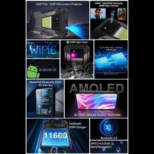 Smartphone projecteur 5G à batterie longue durée Unihertz Tank 4 Pro, capacité 18 Go 1 To, 6,73 pouces, Android <span class=keywords><strong>14</strong></span> avec vision nocturne, NFC mobile - Product Image 6