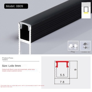 โปรไฟล์ไฟ LED อลูมิเนียมอัลลอยด์ รุ่น 0809 สีดำ รูปทรงสี่เหลี่ยมผืนผ้า 8x9 มม. ชุบอโนไดซ์ T6 6063-T5 ปรับความสว่างได้ อายุการใช้งาน 50000 ชั่วโมง แรงดันไฟฟ้า AC 85-265V - Product Image 5