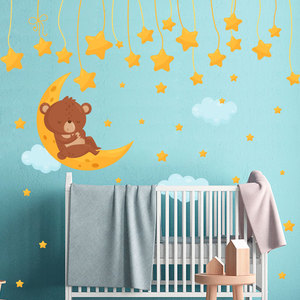 Adesivo Murale Orso Dormiente sulla Luna <span class=keywords><strong>con</strong></span> Stelle e Nuvole Carine per Camera dei Bambini Decorazione Murale Cartone Animato - Product Image 5
