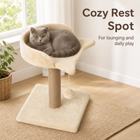 Arbre à gratter pour chat en bois en gros avec colonne en corde de sisal, lit rond pour chat et boule à pompon suspendue pour chats d'intérieur, carton OEM ODM