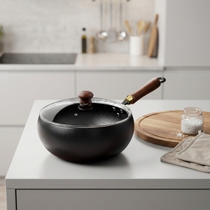 Wok <span class=keywords><strong>de</strong></span> <span class=keywords><strong>hierro</strong></span> antiadherente sin recubrimiento <span class=keywords><strong>de</strong></span> 24/26/28 cm con tapa <span class=keywords><strong>de</strong></span> vidrio, sartén grande para freír. - Product Image 3