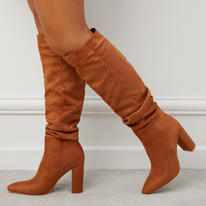 Suede Leather Western Style Botas De Tacon Fall Winter Knee High Fashion Woman <b>Boots</b> 2025 - Product Image 3