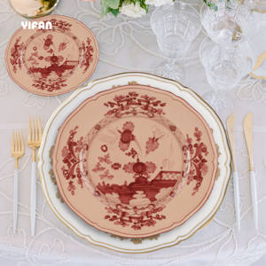 Gran Venta Lujosa Vajilla de Porcelana de Ceniza de Hueso con Diseño Floral Colorido en Rojo Ladrillo para Bodas - Product Image 1