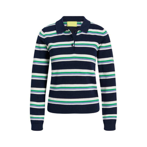 T-shirt polo à manches longues en coton doux pour femmes, rayé, respirant, écologique, col classique, vêtement décontracté confortable pour femmes - Product Image 2