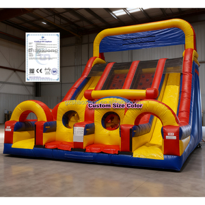 Çocuklar yetişkinler için şişme oyun parkı şatosu slayt ticari açık dev kuru slayt şişme çift slaytlar engel Combo - Product Image 1