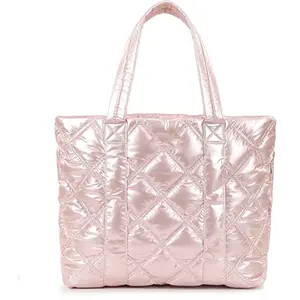 Grand sac cabas en coton matelassé brillant tendance Sac de voyage de créateur 14 pouces Sacs à main pour ordinateur portable pour femmes