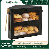 Boîte à pain en bambou à 2 niveaux avec fenêtre en acrylique et porte magnétique, bac de rangement pour comptoir de cuisine, organisateur de cuisine moderne style ferme