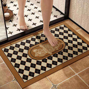 Alfombra de baño de estilo americano, rectangular, con patrón floral geométrico, absorbente, antideslizante, para entrada - Product Image 1