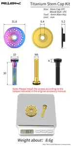RISK aleación de titanio bicicleta StemTop tapa auriculares cubierta perno carretera MTB bicicleta 28,6mm 1 1/8 "tubo de cabeza de <span class=keywords><strong>horquilla</strong></span> delantera superligero Ti tornillo - Product Image 5