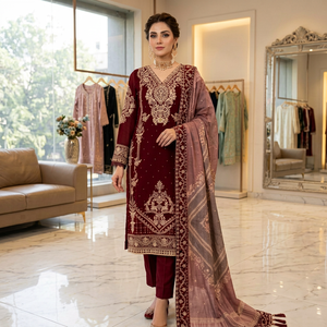 Maroon Embroidered Silk Georgette Elegant Salwar Kameez Set Floral Dupatta for <b>Women</b> Traditional Wedding <b>Party</b> <b>Wear</b> Quick Dry - Product Image 1