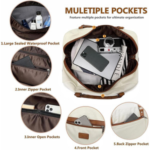 위켄더 백 대형 오버 나이트 백 여행 비즈니스 체육관을위한 신발 수납 공간 주말 가죽 더플 백으로 어깨에 휴대 - Product Image 3