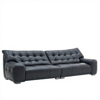 Canapé moderne en cuir pleine fleur de 3 m² avec dossier capitonné, structure en bois de pin, mobilier de luxe italien pour appartement et villa