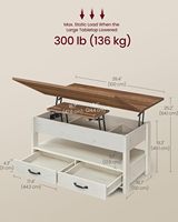 Meuble de rangement moderne style ferme avec plateau relevable 3-en-1, ressort à gaz, 2 tiroirs, 3 compartiments cachés, étagère ouverte, mobilier écologique pour la maison