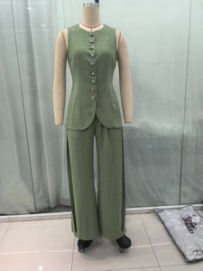 SHENZHU 2026 Completo Donna Stile Europeo e Americano, Nuovo <span class=keywords><strong>Set</strong></span> Retrò da Ufficio Verde con Gilet Senza Maniche e Pantaloni a Gamba Larga 25143 - Product Image 6