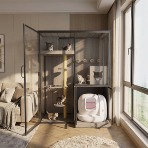 Meuble de Luxe pour Chat en Verre Trempé et Bois Massif, Design Esthétique, Grande Capacité, Cage Intérieure de Qualité Artistique - Product Image 5