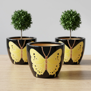 Maceta de Cerámica Esmaltada con Diseño de Mariposa para Uso en Interiores/Exteriores, Decoración de Escritorio para Plantar Flores y Árboles - Product Image 3