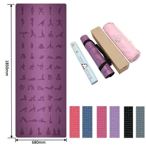 قسط غير زلة صديقة للبيئة عالية الجودة ممارسة اللياقة البدنية 5 مللي متر بو سجادة يوغا مطاطية تعليمي مع يطرح محفورة