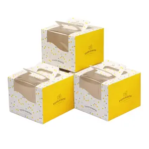Groothandel Grote Transparante Windows Verjaardag Cupcake Verpakking Papier Taart Doos Met Handvat