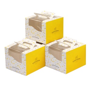 Wholesale large transparent windows birthday cupcake packaging paper cake box with handle
