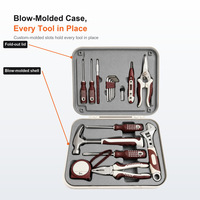 Ensemble d'outils de 18 pièces, kit d'outils à main pour la maison avec étui en plastique, marteau, pinces, clé à molette, tournevis pour la réparation à domicile, bricolage