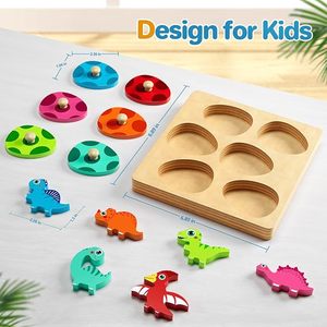 Puzzle di legno per i più piccoli <span class=keywords><strong>1</strong></span>-3, Montessori giocattoli per <span class=keywords><strong>1</strong></span> 2 anni ragazzo ragazza compleanno <span class=keywords><strong>regali</strong></span> di pasqua, dinosauro Match uova piolo Puzzle - Product Image 5