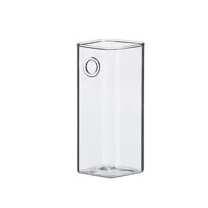 Groothandel Kleine Heldere Glazen Vierkante Cilinder Vaas Voor Wandtafel Decoratie
