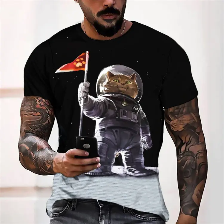 T-Shirt blanc 100% coton à la mode pour hommes, impression par transfert thermique, T-Shirt 3D personnalisé