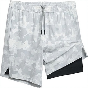 Shorts de sport et de course 2-en-1 pour hommes, taille mi-haute, respirants, camouflage, avec ceinture élastique et poches, en polyester/coton, haute qualité - Product Image 3