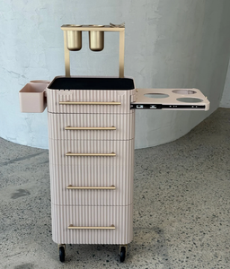Carrito <span class=keywords><strong>de</strong></span> Salón <span class=keywords><strong>de</strong></span> Belleza Resistente con 4 Ruedas, 5 Cajones, Herrajes Dorados y Bandeja Extensible para Estilistas - Product Image 1