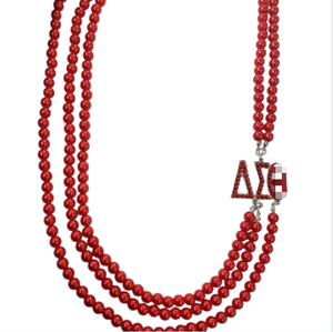Collier en perles avec pendentif en argent rouge DST Delta Sigma - Product Image 2