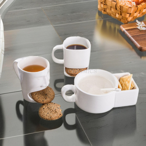 <span class=keywords><strong>Cute</strong></span> 250ML Ceramic Biscuit Caneca com Side Cookie Pockets Logotipo personalizado Branco Café Chá Leite Sobremesa Cup para Brindes Promocionais - Product Image 3