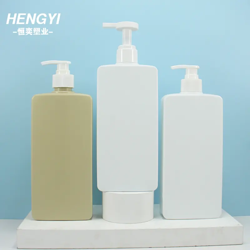 500ml Flat Square Pet Plastic Cosmetic Packaging White Shampoo Bottles With Press Pump For Conditioner Lotion