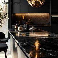 Meubles de cuisine modulaires en marbre, laque métallique noire, design moderne, évier intégré, robinet inclus, portes à charnières encastrées, pour appartement