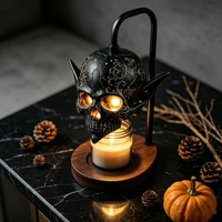 Lampe de bureau en fer de style américain en forme de crâne, avec minuterie, intensité réglable, ampoules halogènes pour aromathérapie, hauteur réglable