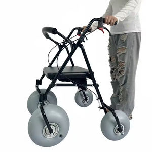 Rollatore manuale da viaggio per esterni pieghevole <span class=keywords><strong>con</strong></span> <span class=keywords><strong>freno</strong></span> <span class=keywords><strong>a</strong></span> <span class=keywords><strong>mano</strong></span> sedia <span class=keywords><strong>a</strong></span> rotelle da spiaggia spingere facilmente <span class=keywords><strong>deambulatore</strong></span> e Rollator durevoli - Product Image 3