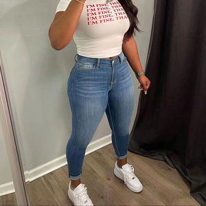 Pantalones de Mezclilla Azul Elegantes para Mujer, de Corte Recto, Ajustados, de Talle Alto, para las Cuatro Estaciones, Tallas Grandes 2XL XL, Estilo Mom Jeans - Product Image 2